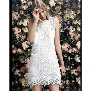ANTHROPOLOGIE MOULINETTE SOEURS Perla Shift Dress Size 2 Garden Lace Ivory
